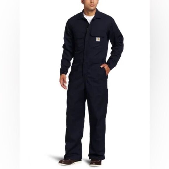 Carhartt Men's Flame Resistant Unlined Coverall Dark Blue Size Medium EUC 1 0449 - Picture 1 of 14